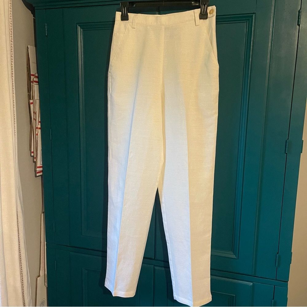 Vintage Liz Claiborne Beige Linen Cotton Pants Trousers - High waist sz Small